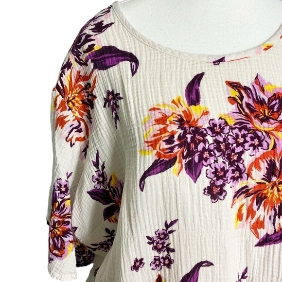 Terra & Sky White with Purple and Orange Floral Peasant Style Top - Picture 3 of 9